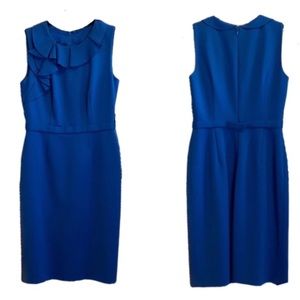 Elie Tahari Blue Sleeveless Ruffle Sheath Dress